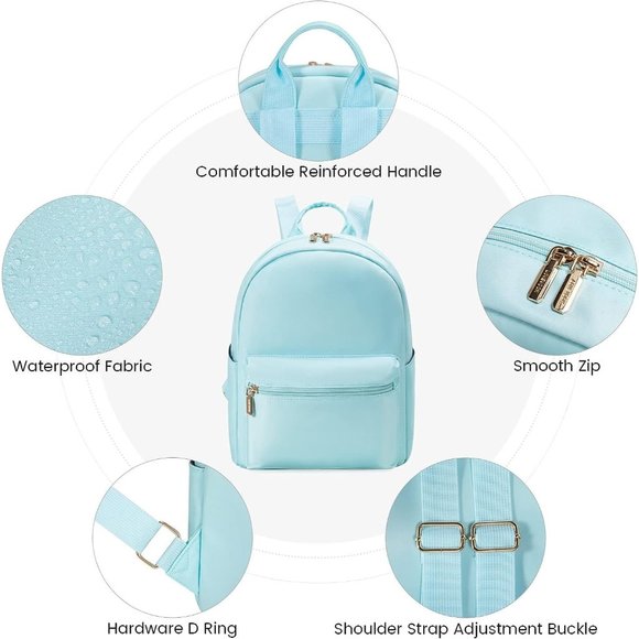 Women Light Blue Nylon Small Waterproof Mini Backpack main image 4